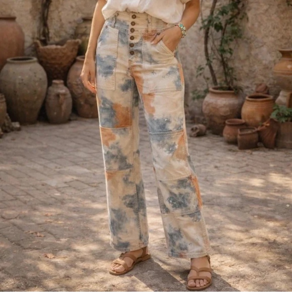 Anthropologie Pilcro The Wanderer Relaxed Tie-Dye Trousers Painter pants coastal